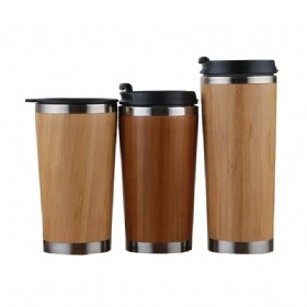 Eco-friendly Coffee Tumbler Mug Cup Natural Travel Bamboo Wooden Thermos Water Bottle With Stainless Steel