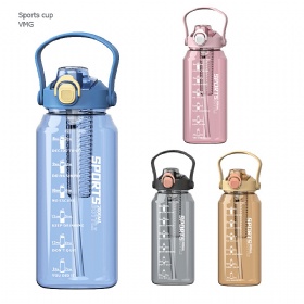 Hot Selling 2L Gradient Custom BPA Free Plastic Gym Water Bottle With Straw And Time Maker