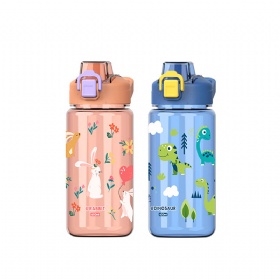 600ml Cartoon Pattern Portable Sport Water Bottle with straw for Outdoor Activities Children's Water Cup