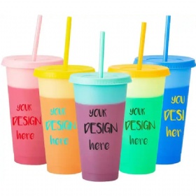 Reusable Plastic 24oz cold cups color changing cups with lids and straws
