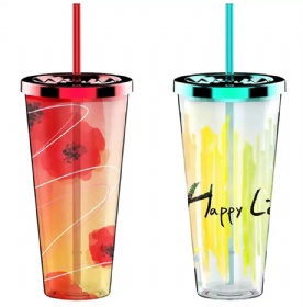 Wholesale Beautiful Printing 32oz High Volume Tumbler Cold Plastic Tumbler with Lid Straw