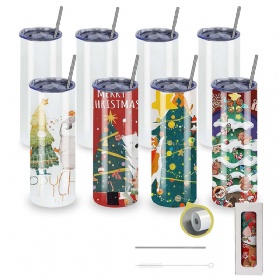 Customized 20 oz Skinny Sublimation Tumblers Straight Blanks Stainless Steel Double Wall Insulated Tumbler with Lid and Straw