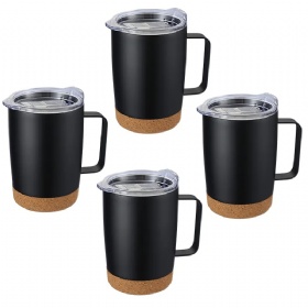 Wholesale Custom Logo 13oz 304 Stainless Steel Coffee Mug Cork Base Cups With Handle Bpa Free Flip Lid Promotional Gift